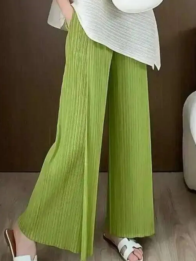 women's patchwork design Pleated trousers elastic High Waisted Draped Straight Wide Leg Pants 2025 chic new 23PAN