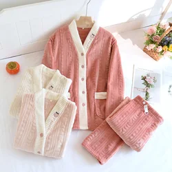 2PCS/Set Thickened Warm Pregnant Pajama Breastfeeding Clothes Room Wear New Winter Flannel Nursing Sleepwear Feeding