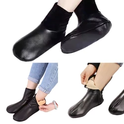 Women Men PU Leather Slipper Socks Winter Warm Fleece Lined Floor Crew Socks Outdoor Indoor Home Non Slip Middle Tube Socks