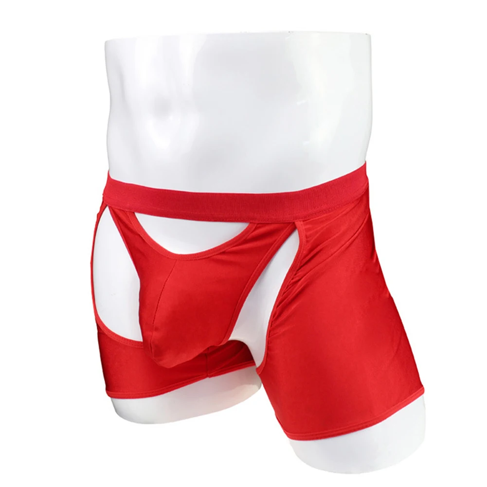 Sexy Men Open Crotch Underwear Erotic Panties Male Hollow Out Undepants Mid Waist Penis Pouch Boxer Briefs Knickers