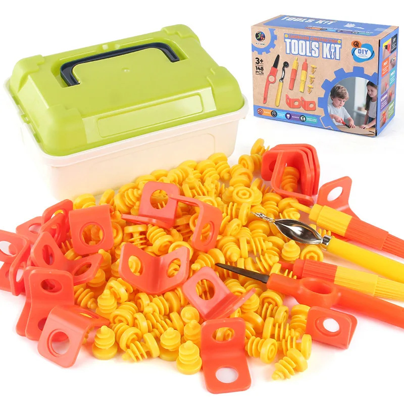 Lernpuzzle-Spielzeug für Kinder aus Pappe, DIY-Schraubenset, manuelle Anziehung von Muttern, Demontage und Aufbewahrungsbox