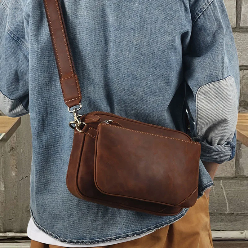 

Винтажная сумка через плечо из натуральной яловой кожи с несколькими карманами, регулируемый ремешок, повседневные мужские сумки на ремне