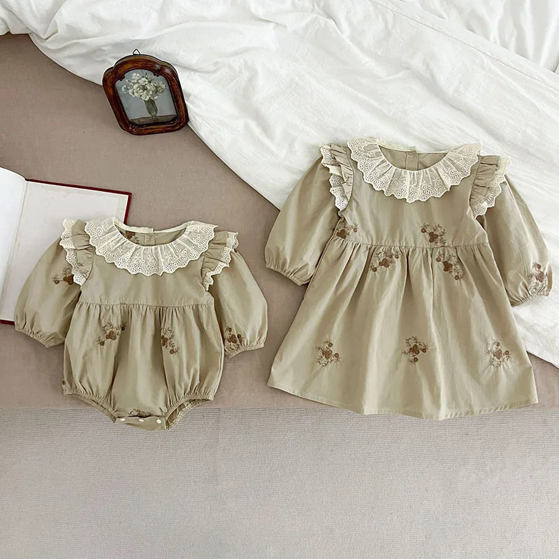 2024 New Autumn Children Clothes 2-6Yrs Girl Party Dress Long Sleeved Cotton Embroidery Kids Princess Dresses Baby Girl Romper