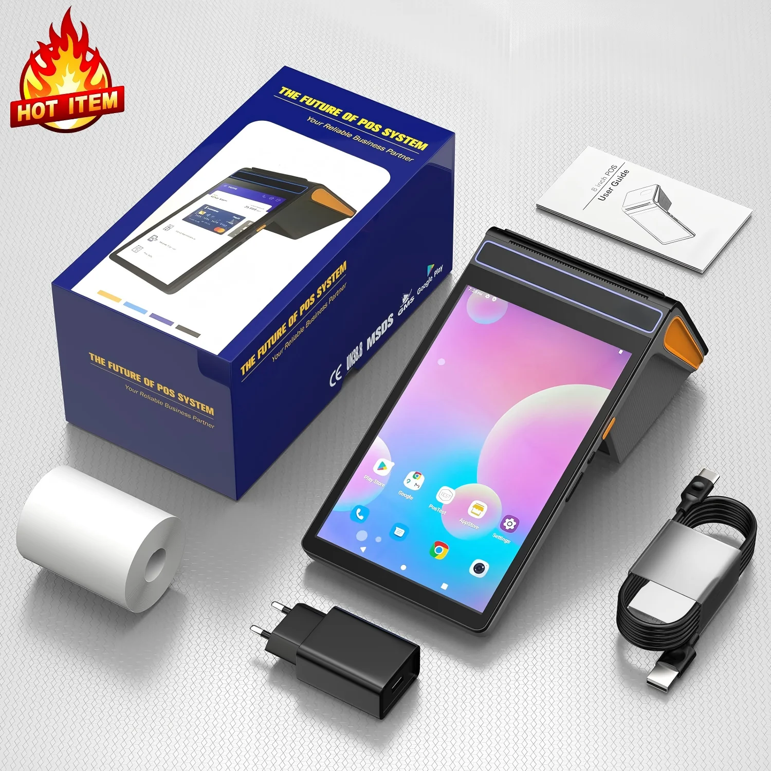 8 Inch Android POS Terminal Built-in 58/80mm Thermal Printer 4G WiFi Bluetooth 2D Scanner NFC Touch Cash Register For Retail Sho