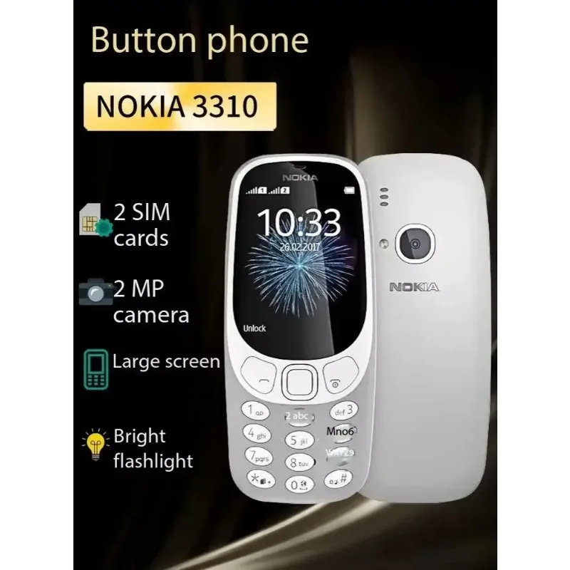 Nokia 3310 2017 Version Factory Unlocked 2G GSM Dual SIM Dual Standby Classic Straight Keypad Feature Phone Long Standby