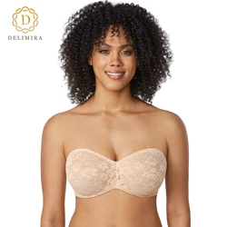 DELIMIRA Women's Strapless Bra Lace for Big Busted Unlined Underwire See Through Plus Size Multiway Non-Silicone