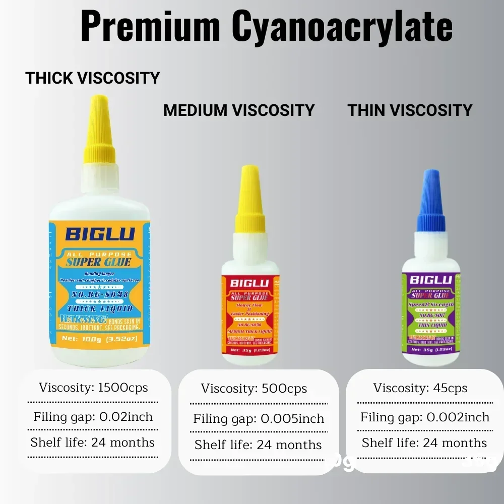 Premium Thin Medium Thick CA Adhesive Strong General Purpose Quick-Bonding Glue for PVC Wood Metal Plastic and More