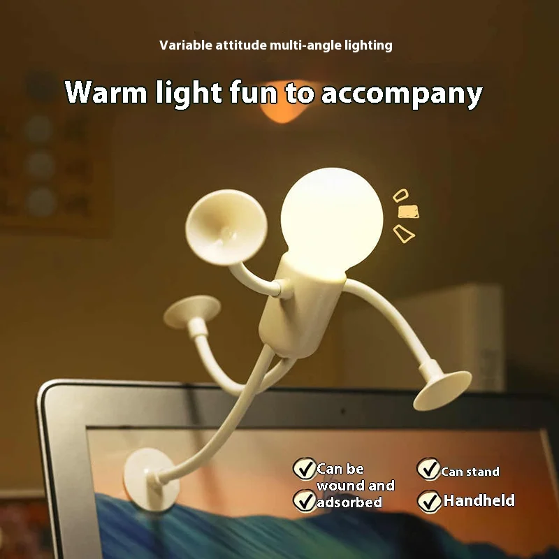 Cute Creative Sportsman Night Light Mini Portable Bulb Suction Cup Lights Bendable Desk Lamp Tabletop Shelves Decor Fun Gifts