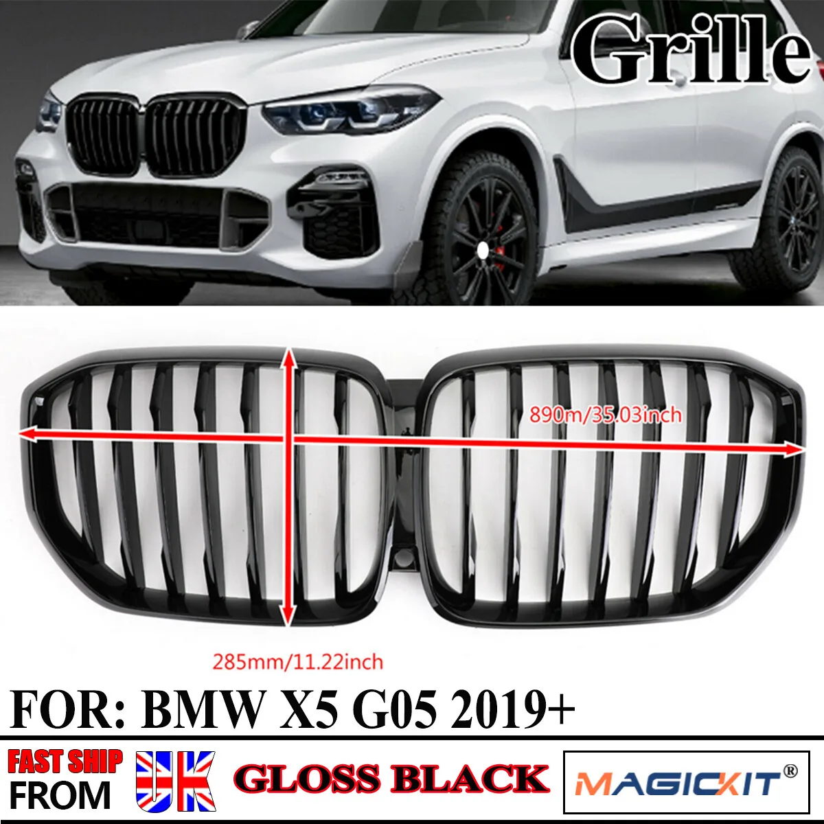 شبكة شواء رياضية لسيارات BMW G05 X5 Series 2018 2019 2020 M نمط الأداء شوايات سباق سوداء لامعة شبكة ممتص الصدمات للسيارة #1