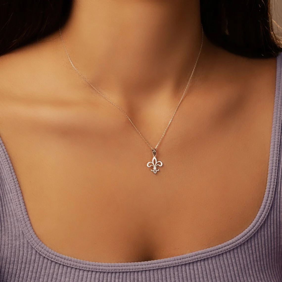 Gold plated sterling silver exquisite Fleur de lis necklace pendant, unique Fleur de lis charm, summer jewelry gift for her