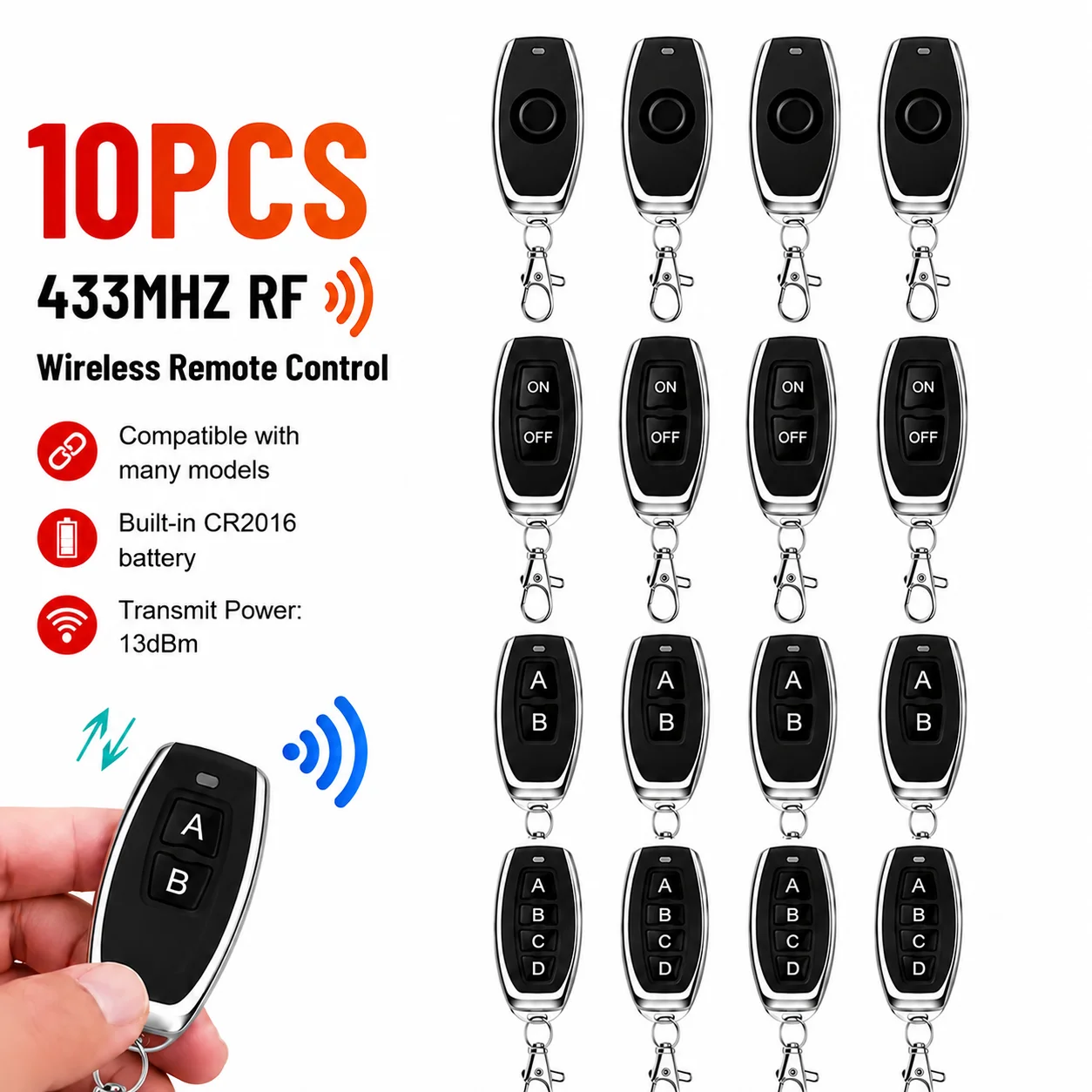 10pcs 433MHz RF Wireless Remote Control Learning Code EV1527 for Garage Door Gate Opener Home Automation Car Alarm With Battery