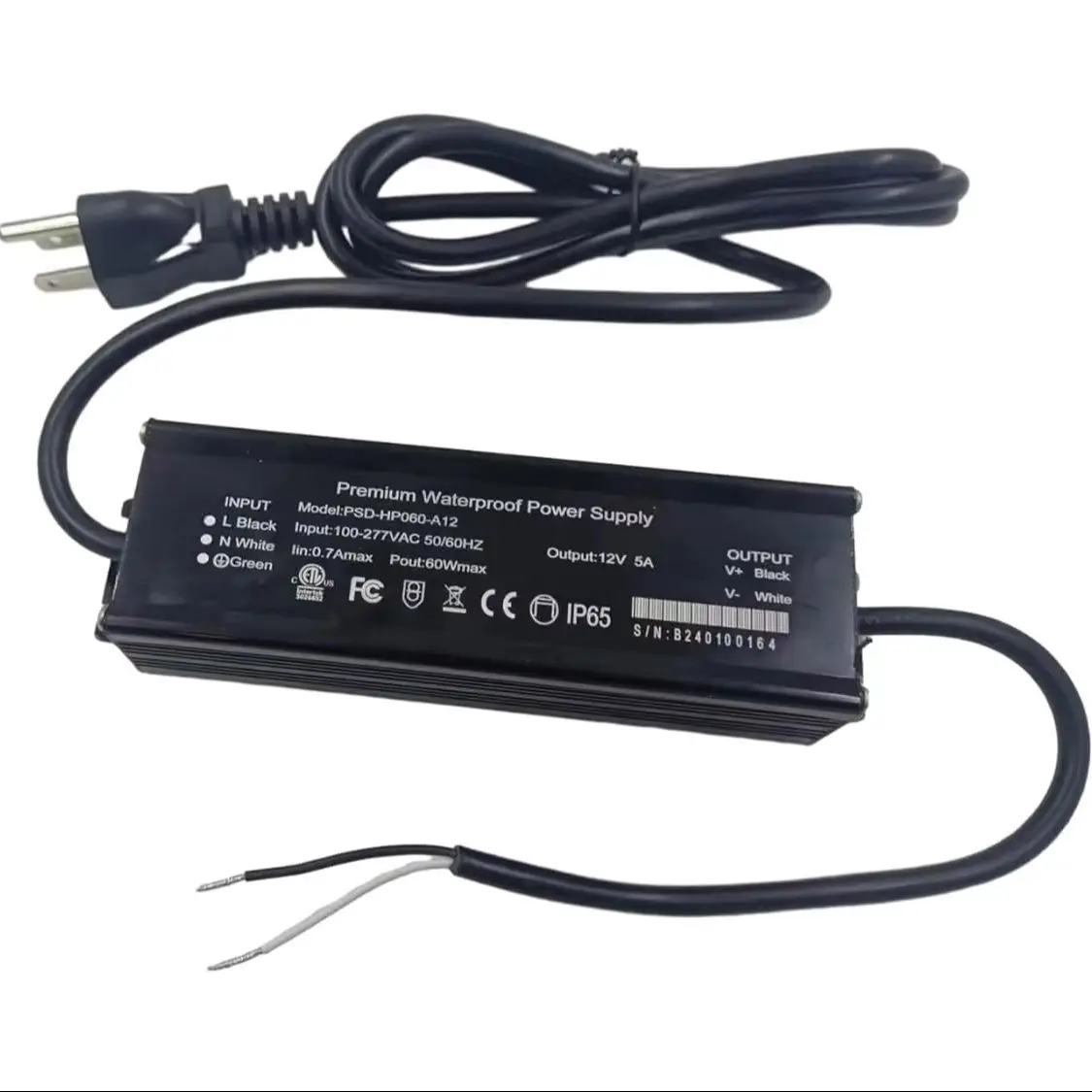 

60 Вт светодиодный драйвер ETL-трансформатор водонепроницаемый IP65 светодиодный источник питания 100-277 В переменного тока на 12 В постоянного тока низковольтный адаптер для наружного использования