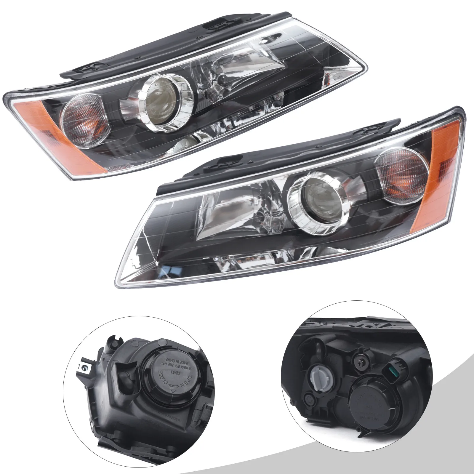 

Pair of Headlight Assemblies for 2006-2008 Hyundai Sonata - Left & Right w/Halogen Bulbs & Adjustable Beam
