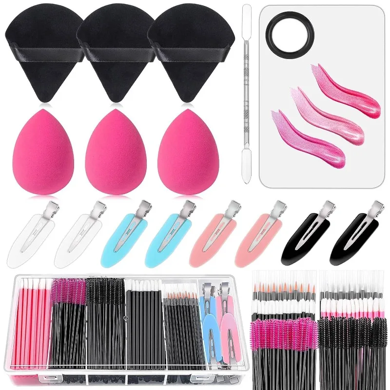 256 pcs Disposable Makeup Applicators Kit with Mixing Puff Makeup Artist Tools Supplies Mascara Wands, Lip Brushes, Hair Clips