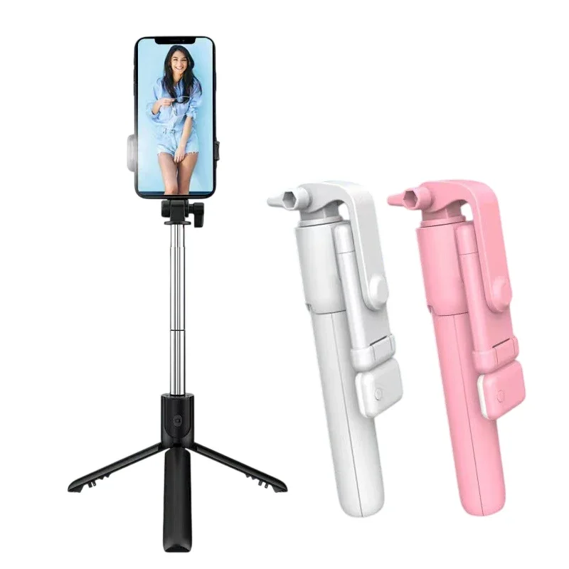 Treppiede per selfie stick per telefono cellulare Supporto per telefono con stick selfie wireless remoto Bluetooth con luce di riempimento di bellezza per telefono