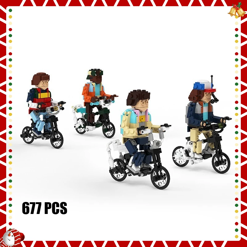 MOC 4 دراجة أطفال 80s Brickheadz بنة-طوب تجميع المغامرة الغامضة نموذج Thinged للأطفال والكبار المشجعين