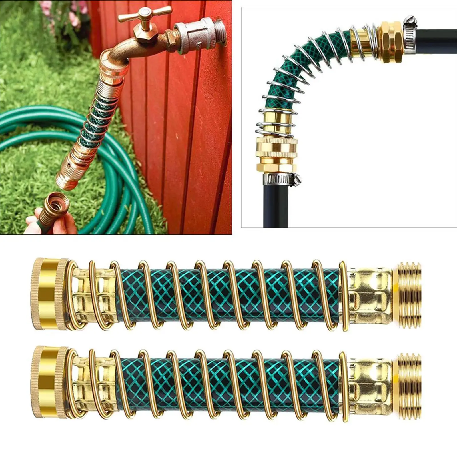 Hose Splitter Adapter Pipe Extension Anti-Kink Protector Tap Hose Copper Connector Spring Pipe Fittings Garden Hose Splitter