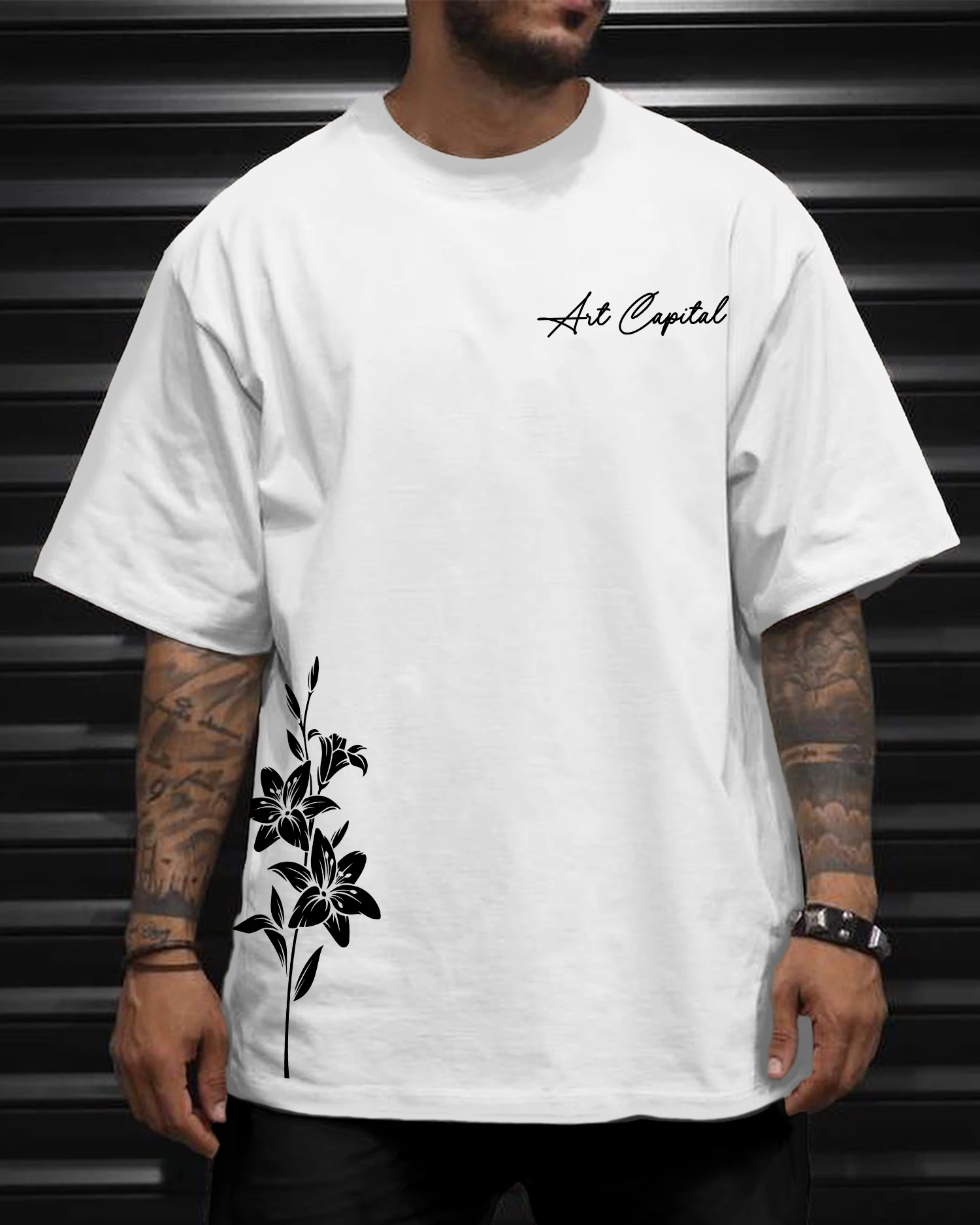 Grunge Minimal Floral Oversized T-shirt Lily Silhouette & Art Capital Print Casual Summer Aesthetic Streetwear Tee