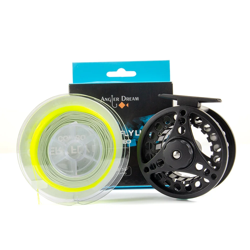 

(3/4WT 5/6WT 7/8WT) Black Fly Reel with Green Line Combo Aluminum Alloy Large Arbor Fly Fishing Reels Weight Forward Fly Line