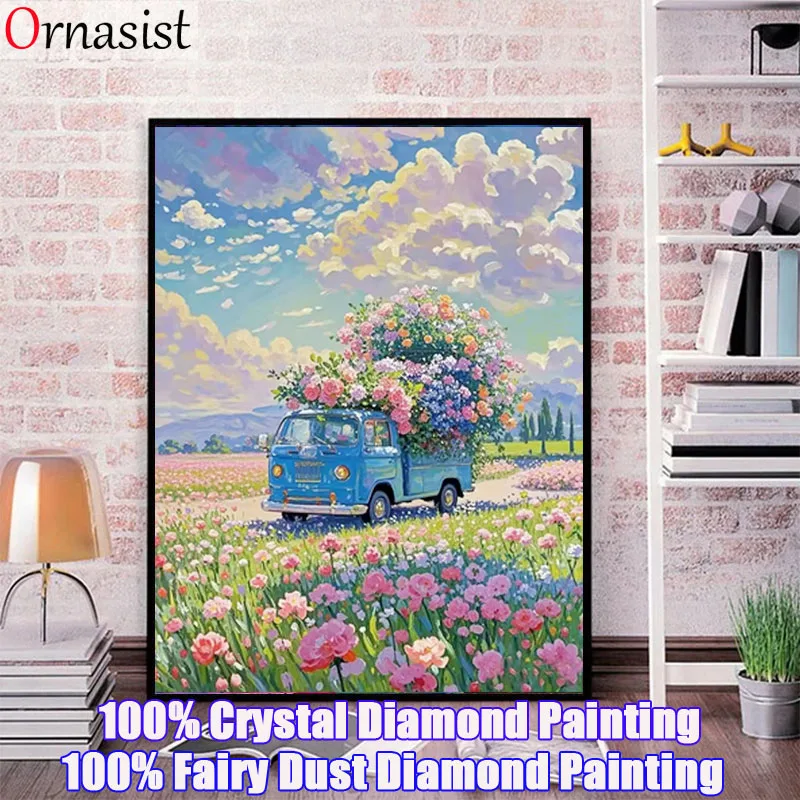 2025 NEW Fairy Dust Drill Diamond Embroidery Car Landscape DIY Crystal Mosaic Art Tree Flower Diamond Painting Kit Handmade Gift