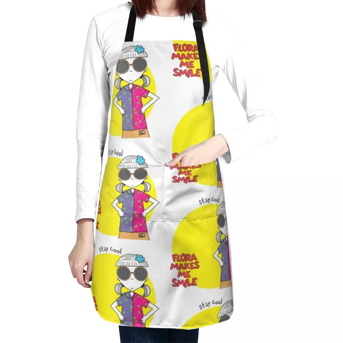 FLORA MAKES ME SMILE - STAY COOL Apron Ladies useful gadgets for home Bib For Kitchen Apron