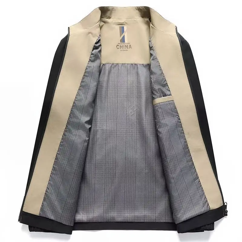 

Весенне-осенняя повседневная деловая куртка для папы с воротником-стойкой, мужская модная универсальная длина, застежка-молния без внутренней части