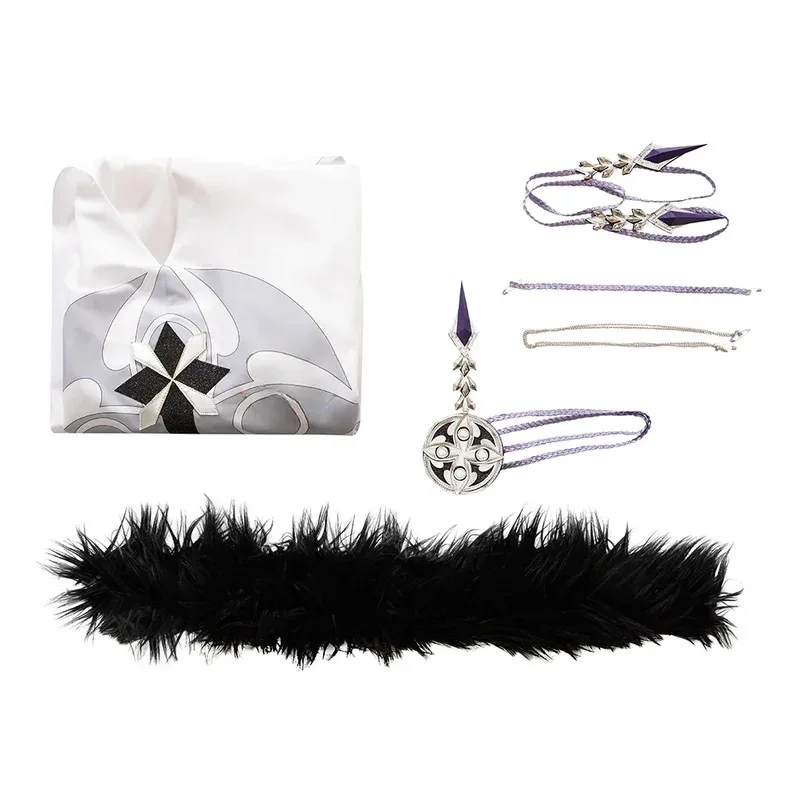 أزياء CyGenshin Impact Scaramouche التأثيرية شعر مستعار Balladeer عباءة بقلنسوة Fatui Harbingers زي كيب لحفلات الهالوين للنساء والرجال