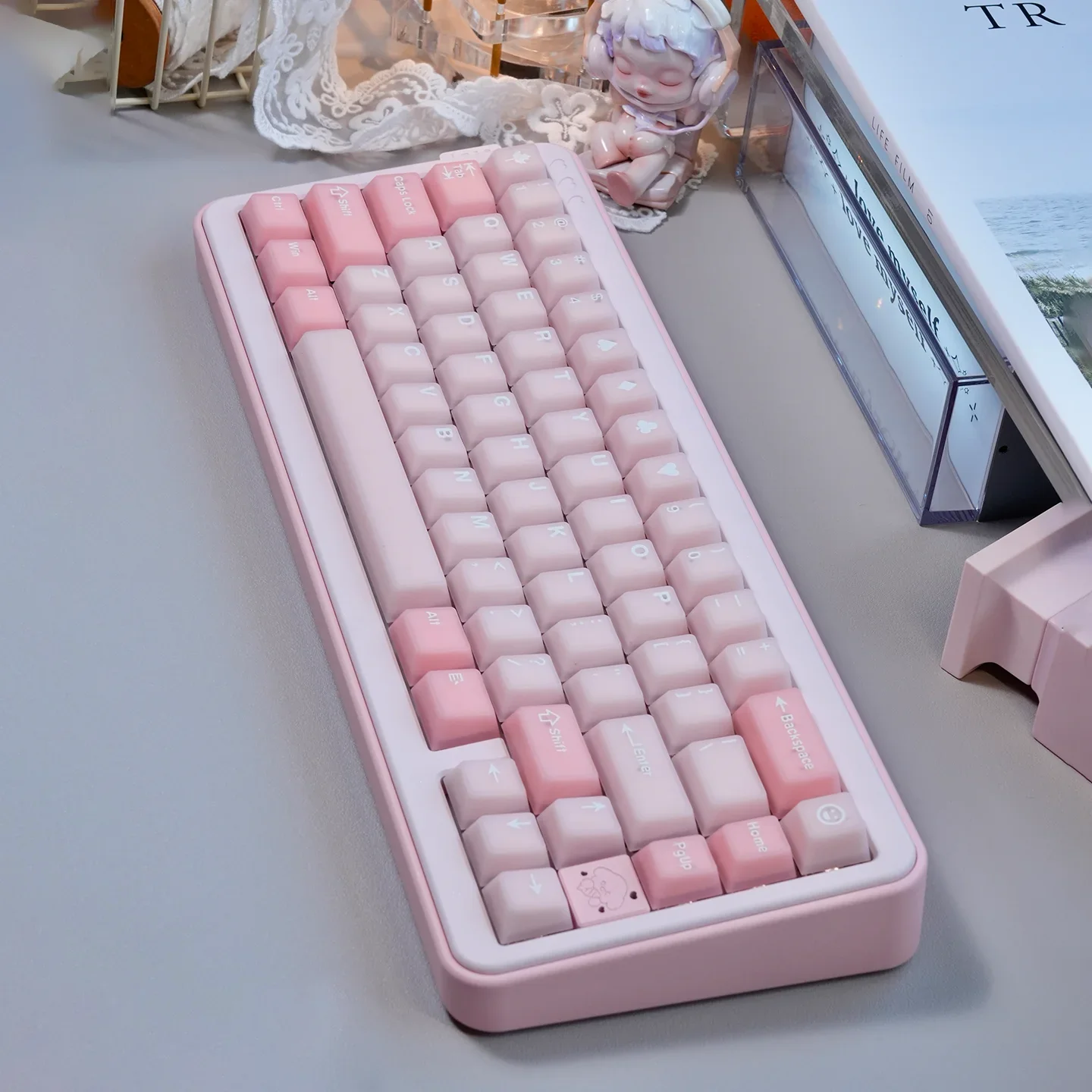 

Колпачки для клавиш PBT Sakura, 164 клавиши, розовые, прозрачные, для ПК, двойная выстрел, высота вишни для механической клавиатуры AULA F75 Ajazz Ak820 Pro Game