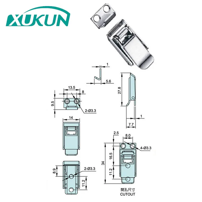 XK702 Stainless steel mini hasp spring pressing small draw toggle latch  10pcs