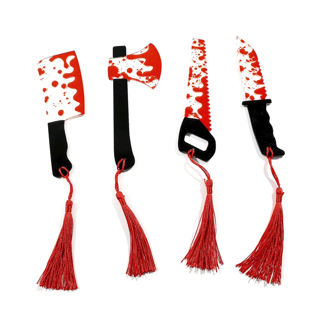

1pc Creative Acrylic Horror Bookmark "Scarlet Knife" Halloween Gift Bloody Axe Saw Dagger Shape Stationery Cute Gothic Style