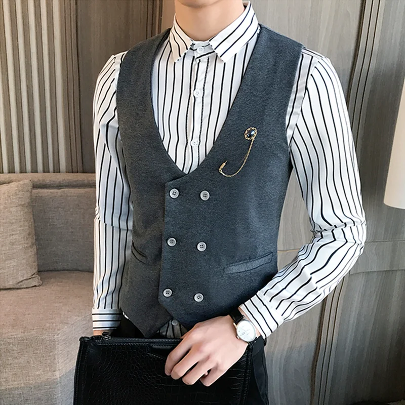 

Men's suit vest new double-breasted solid color business casual brand fashion high-quality men's clothing sleeveless formal vest