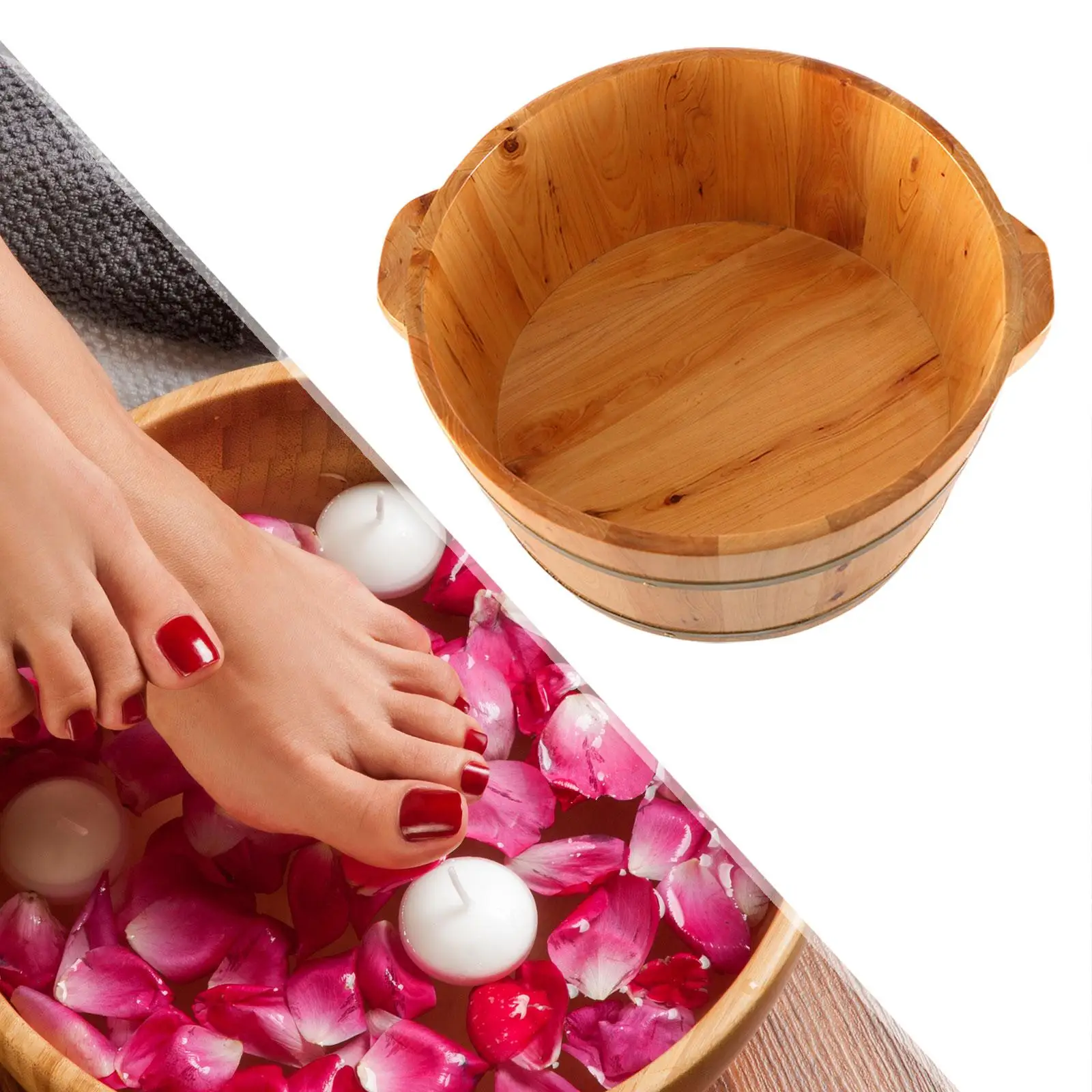 Foot Bath Basin with Handle Foot Soaking Basin Wooden Foot Footbath Bucket Foot Tub for Foot SPA Women Men Bathroom Soaking Feet