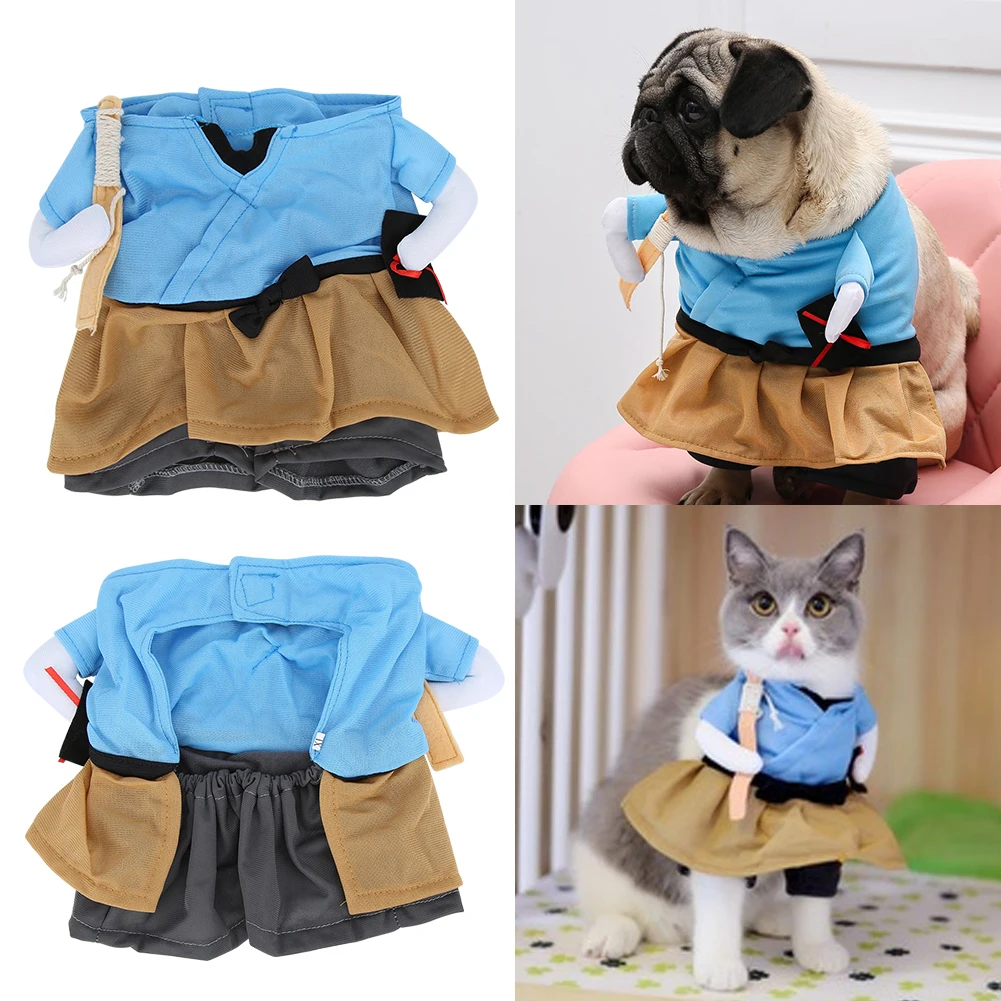 Polyester Funny Samurai Upright Pet Costume Halloween Party Cosplay Clothes Dress Up For Dog Cat