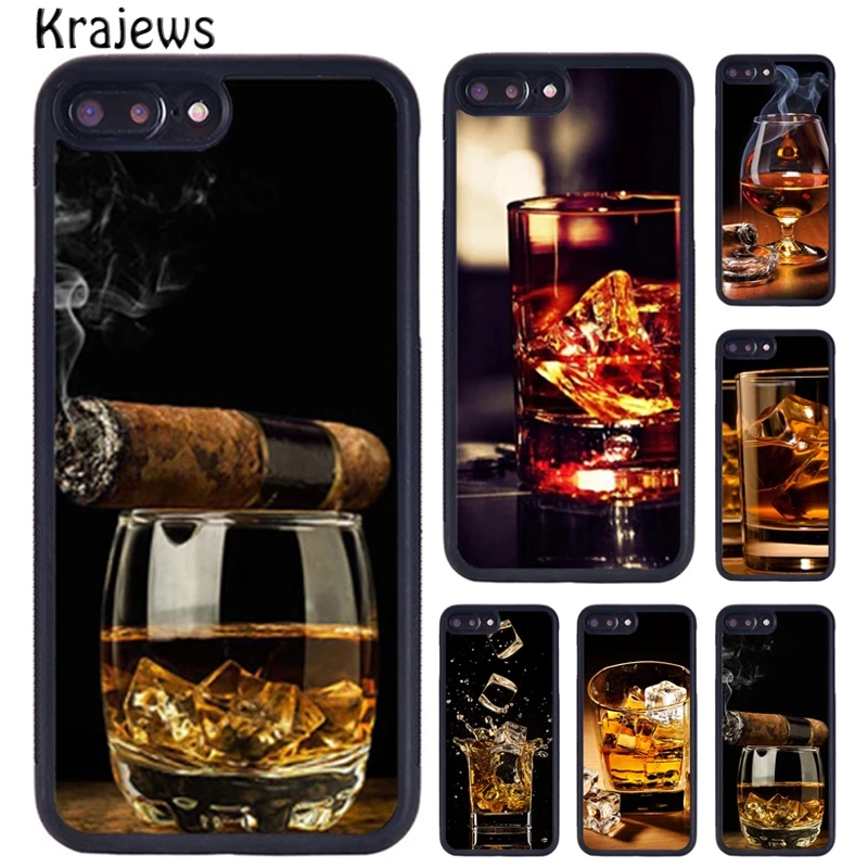 Krajews Cigar Whiskey Ice Drink Phone Case For iPhone 16 15 14 X XR XS 11 12 mini 13 Pro MAX Plus cover shell coque