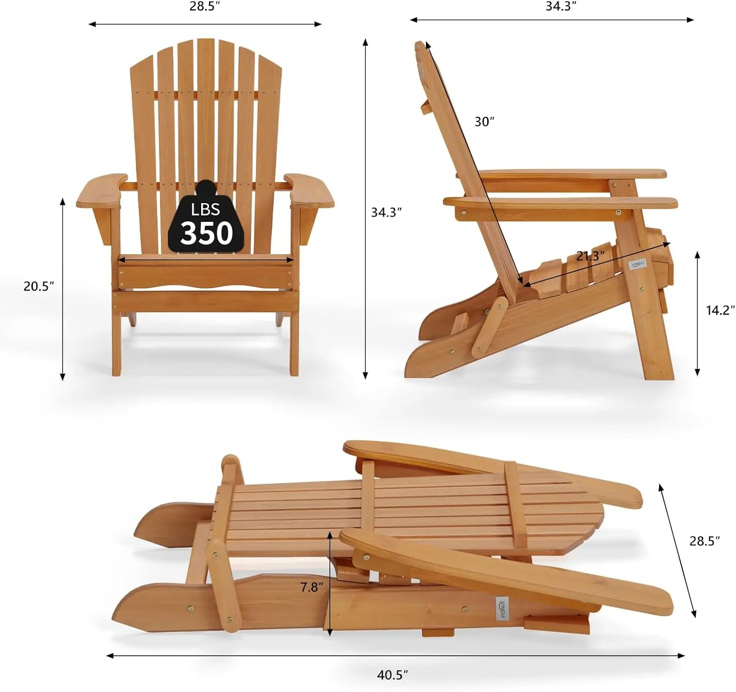 Folding Adirondack Chairs Set of 4,Wood Adirondack Chair for Outdoor, Foldable Fire Pit Chairs for Patio, BBQ, Porch, Yard, Pool image 3