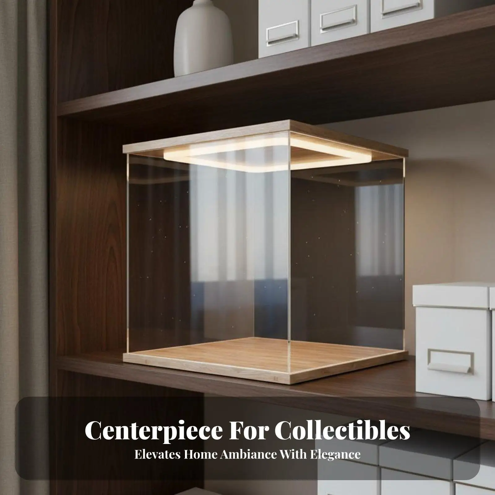Lighted Display Display Assembled-in Lighted Acrylic Showcase Glueless Assembly Stackable Acrylic Case for Collectors, Desktop,