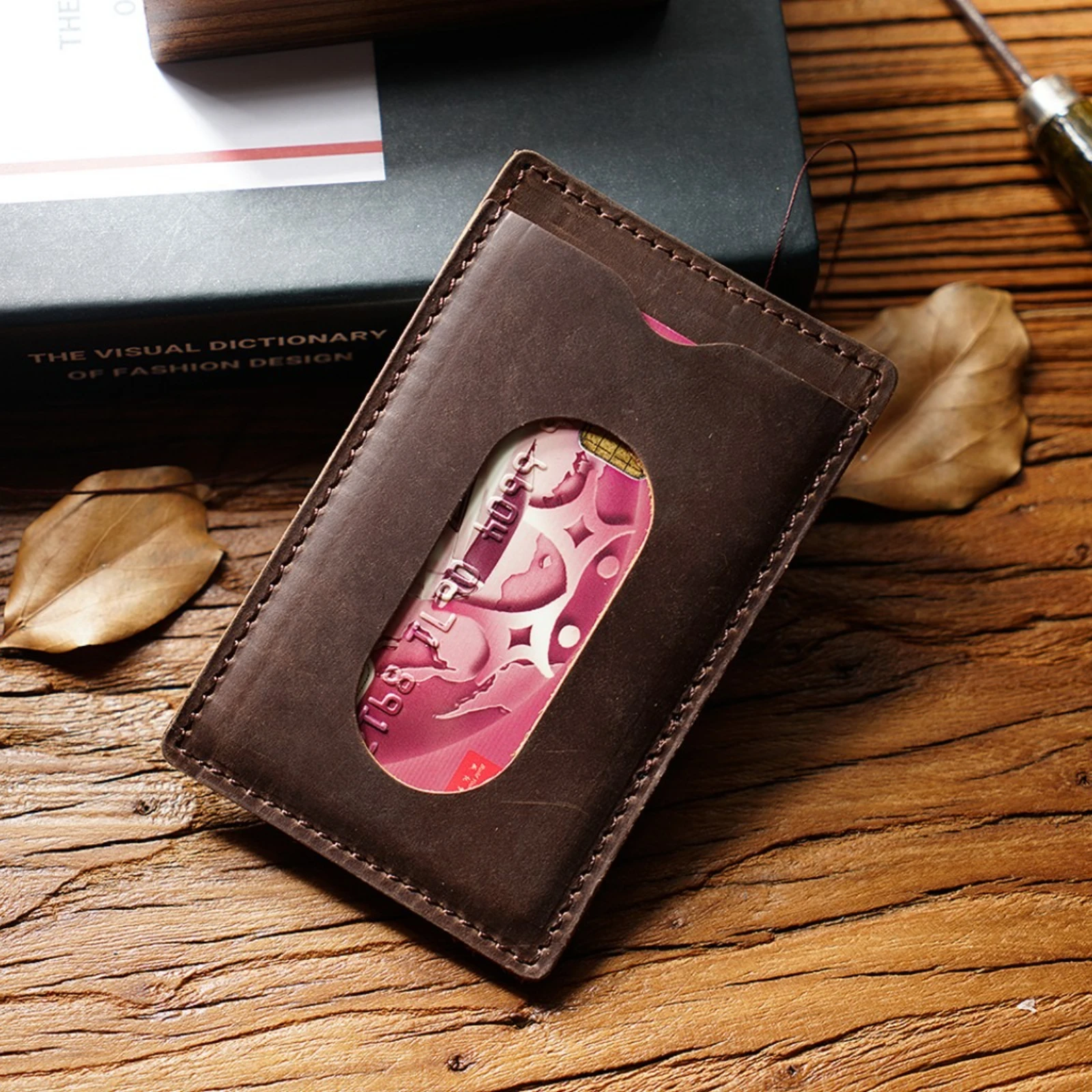 Genuine Leather Slim Credit Card Holder Handmade Minimalist Front Pocket Wallet Small Card Case for Women Men