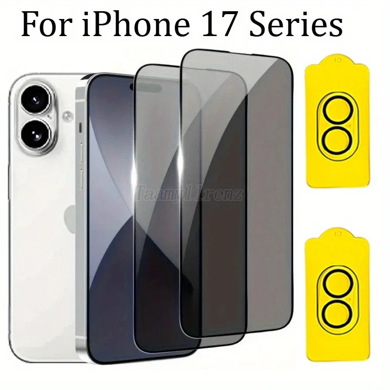 2 حزمة حامي الشاشة المضادة للتجسس مناسبة آيفون 17 16 15 14 12 13 11 برو ماكس 15 14Plus 16e 17 الهواء مع 2 قطعة فيلم عدسة الكاميرا