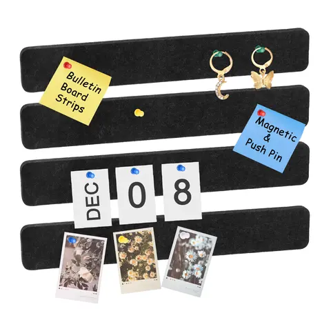4Pcs Felt Pin Board Bar Strips Bulletin Board Self-Adhesive Memo Notice Pin Cork Board with Pushpins for Notes Photos Schedules