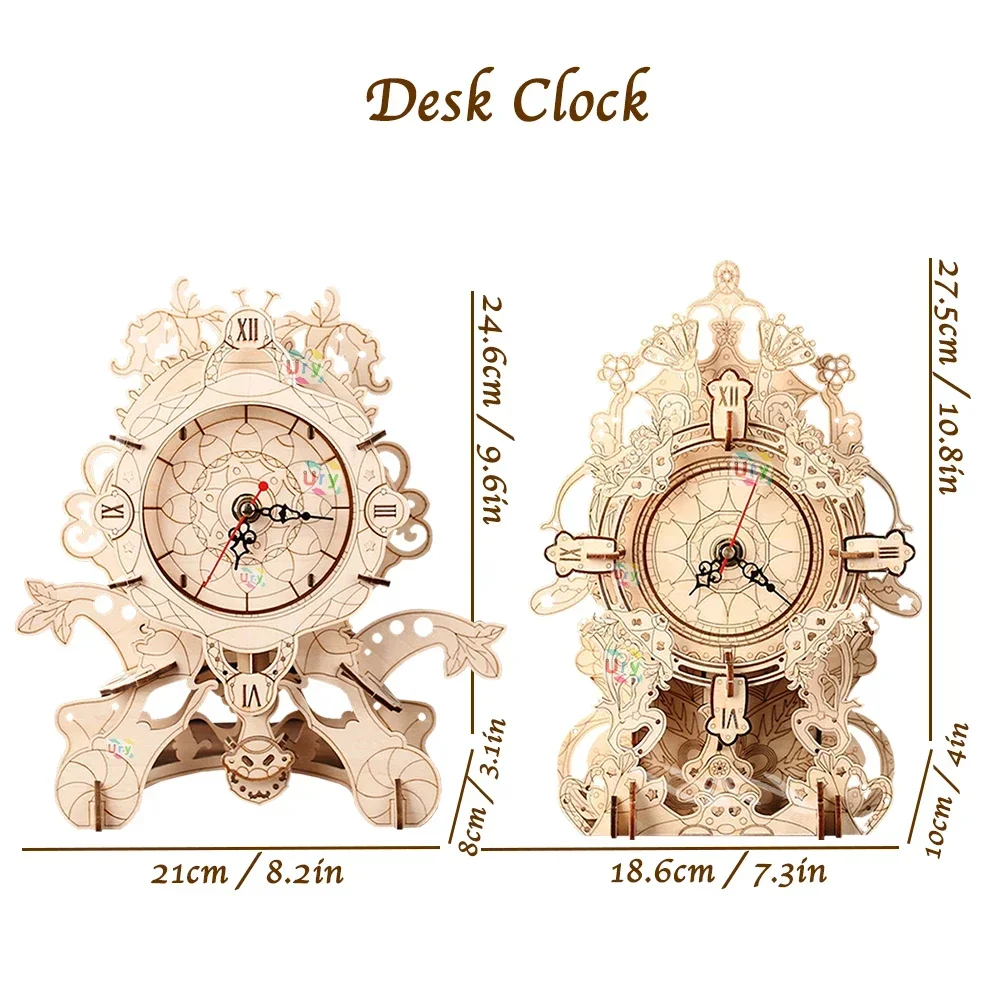 URY 3D Wooden Puzzle Retro Wall Clock Mechanical Model Building Luxurious Style Pendulum Assembly Home Decoration for Kids Gifts