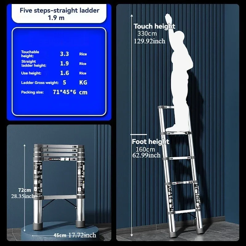 Multifunctional Stainless Steel Telescopic Ladder Portable Straight Ladder Herringbone Ladder Engineering Lifting
