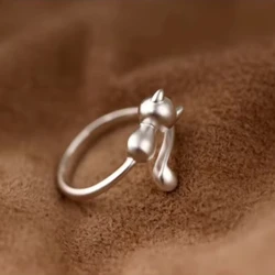 925 Sterling Silver Grind arenaceous cat Open Rings For Women High Quality Lady Prevent Allergy Sterling-silver-jewelry