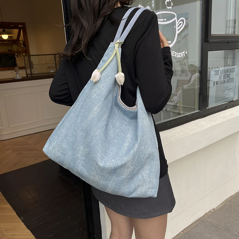 

New Beach Tote Bag Fashion Women Canvas Summer Large Capacity Shoulder Bag Handbag Shopping Underarm Satchel