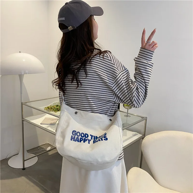 

Canvas Bags For Women 2022 Letter Shoulder Bag High Capacity Crossbody Bags Fahion Shopper Eco Bag Korean Leisure Messenger Bag