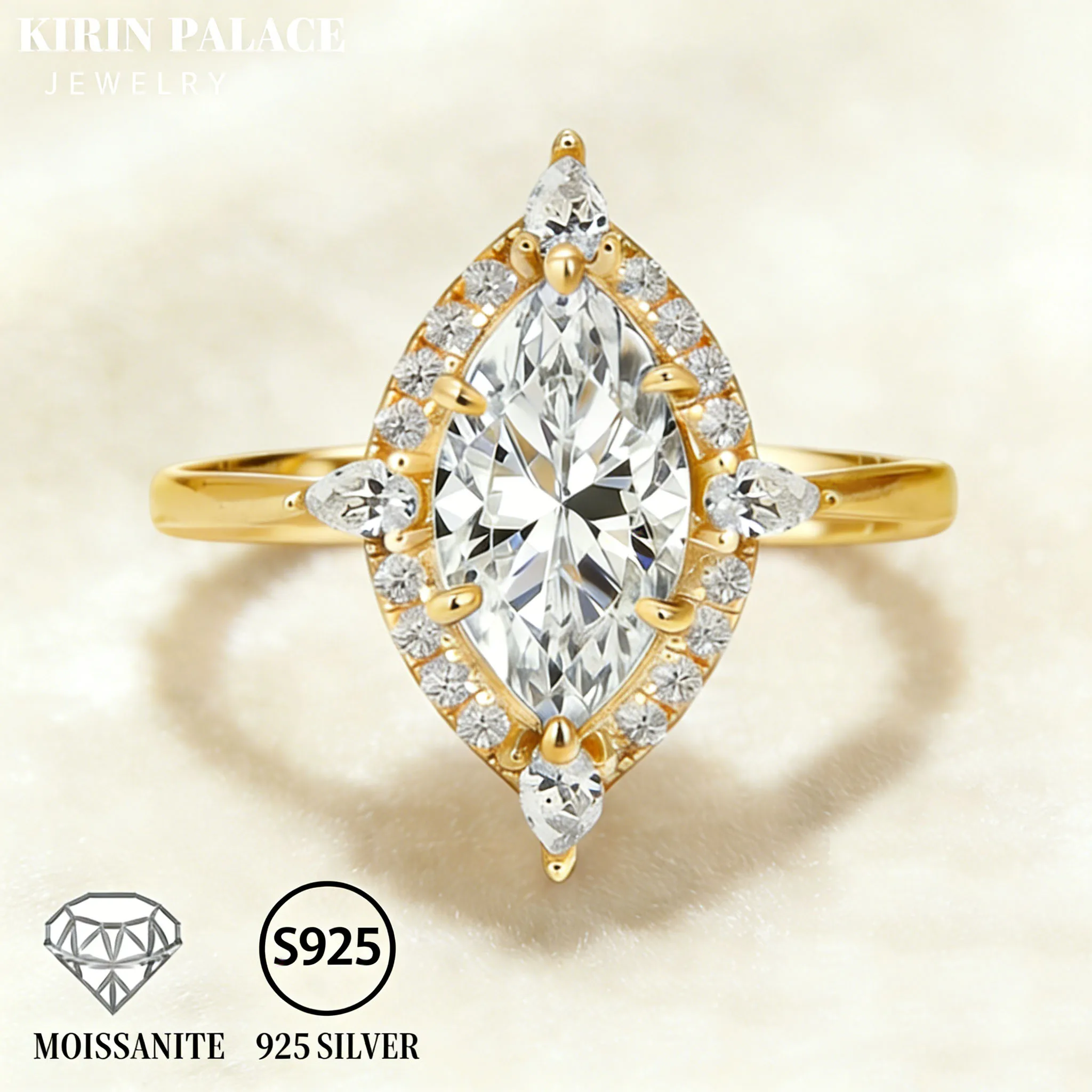 

2ct Marquise Cut Moissanite Ring for Women 925 Sterling Silver 18K Gold Plated Engagement Wedding Party Luxury Fine Jewelry Gift