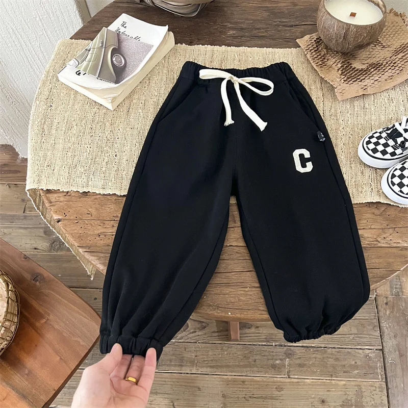 Spring Autumn Children Pants 2-10Y Boys Girls Cotton Embroidery Harem Sweatpants Trousers Korean Toddler Wear For Kids Clothing