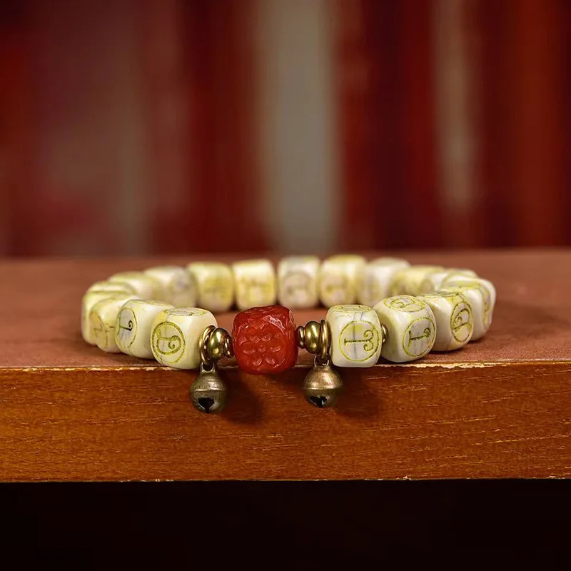 Backflow Four Elephants Square Bead Yak Bone Tibetan Style Buddhist Beads Red Agate Accessories Bracelet