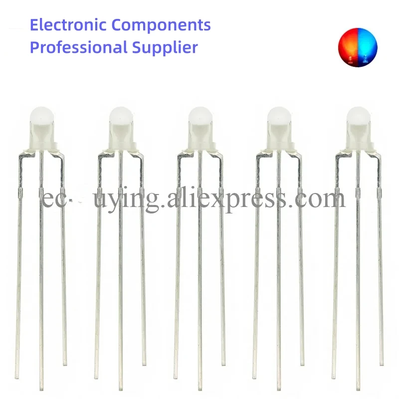 10pcs F3 3mm Diffused Two Color Common Anode/Cathode Round LED Red Warm White Blue Yellow Green Bi-Color Diode Light Emitting