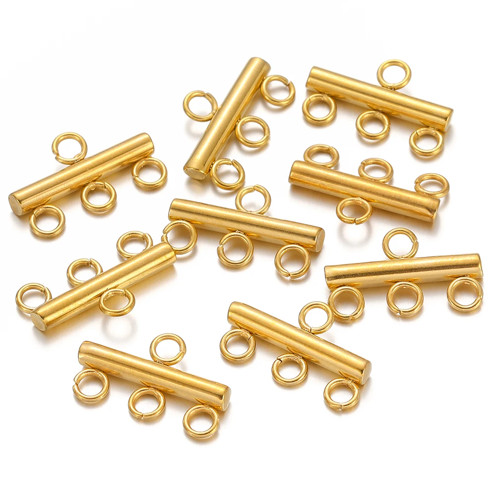 10pcs Stainless Steel Layer Necklace Bracelet Clasp Bails 5 Loops Drop Earrings Chains Connectors DIY Jewelry Making Findings
