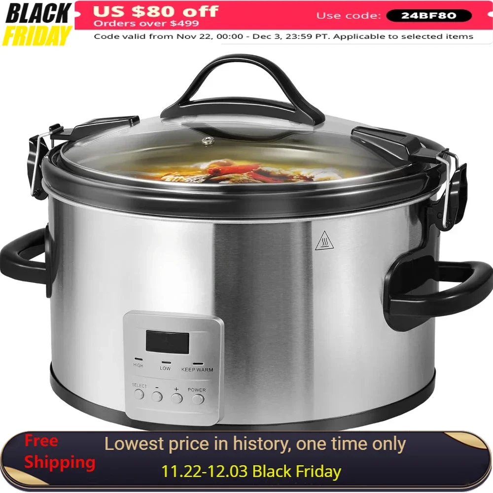 

8QT Electric Slow Cooker, 320W 3-Level Heat Settings & Digital Slow Cookers, 20 Hours Max Timer, Slow Cookers